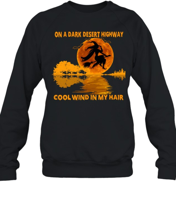 On A Dark Desert Highway Flying Witch Guitar Reflection Halloween Unisex Sweatshirt