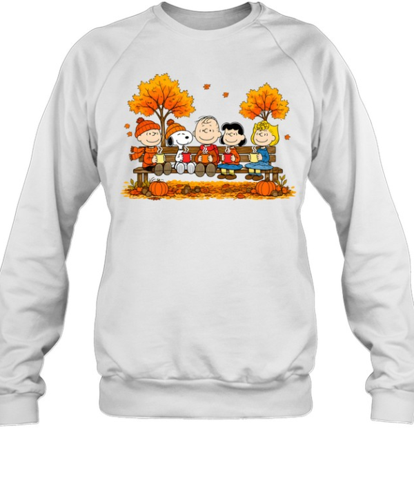 Peanuts Snoopy Autumn Fall Sitting On Bench Drinking Coffee  Unisex Sweatshirt