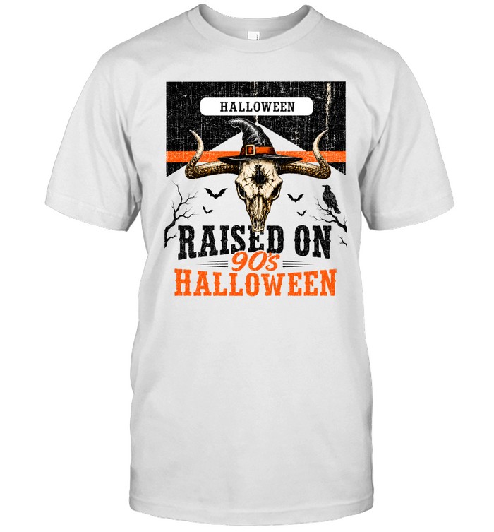 Raised On 90s Halloween Bull Skull Witch Hat Western Graphic Classic Men's T-shirt Raised On 90s Halloween Bull Skull Witch Hat Western Graphic Classic Men's T-shirt