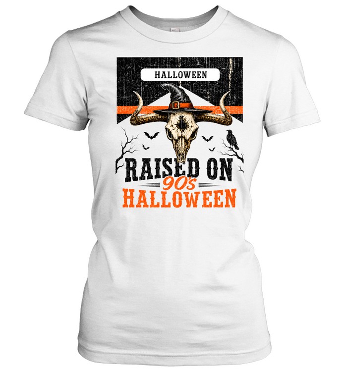 Raised On 90s Halloween Bull Skull Witch Hat Western Graphic Classic Women's T-shirt