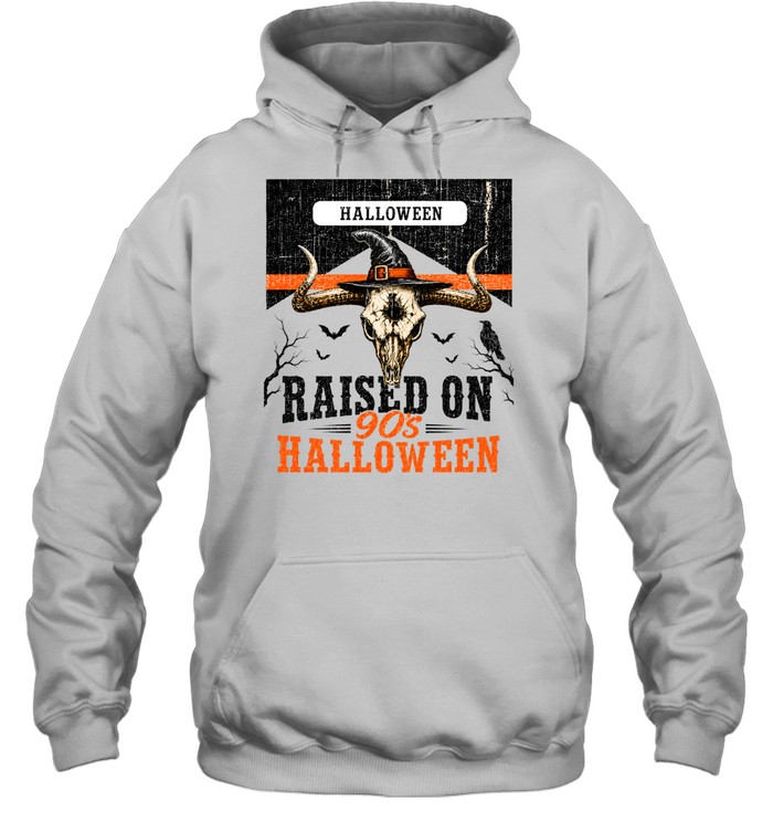 Raised On 90s Halloween Bull Skull Witch Hat Western Graphic Unisex Hoodie Raised On 90s Halloween Bull Skull Witch Hat Western Graphic Unisex Hoodie