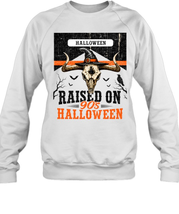 Raised On 90s Halloween Bull Skull Witch Hat Western Graphic Unisex Sweatshirt