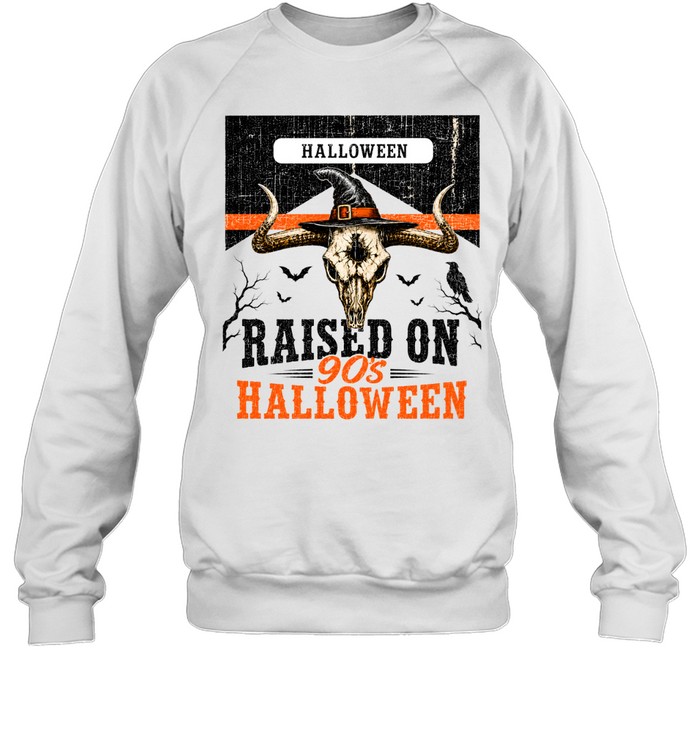 Raised On 90s Halloween Bull Skull Witch Hat Western Graphic Unisex Sweatshirt Raised On 90s Halloween Bull Skull Witch Hat Western Graphic Unisex Sweatshirt