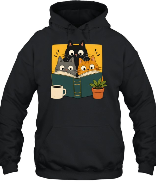 Retro Curious Reading Cats  Unisex Hoodie