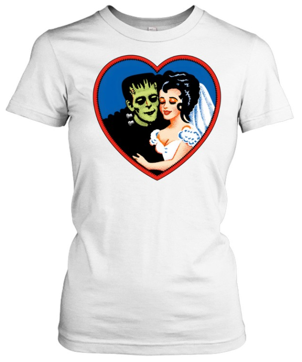 Retro Frankenstein Monster Couple Heart Graphic Tee Classic Women's T-shirt
