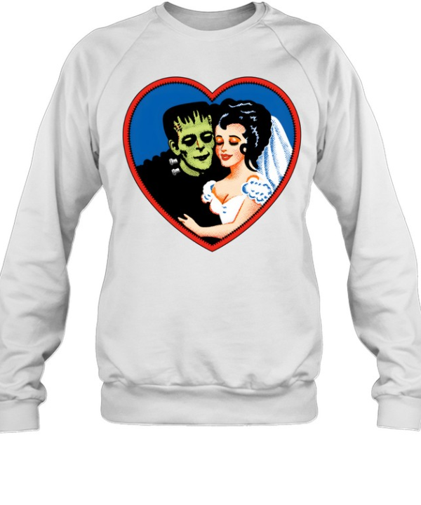 Retro Frankenstein Monster Couple Heart Graphic Tee Unisex Sweatshirt