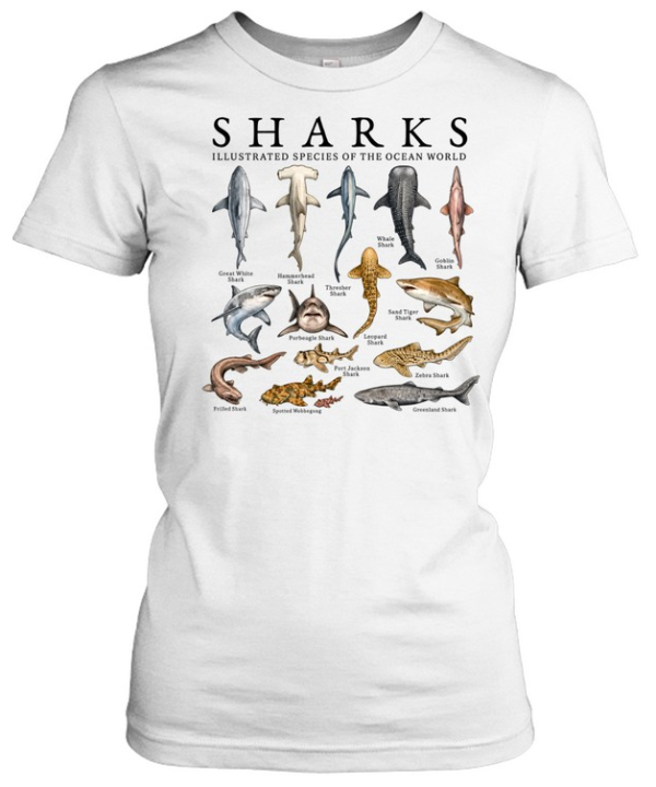 Sharks Illustrated Species Of The Ocean World Vintage  Classic Women's T-shirt