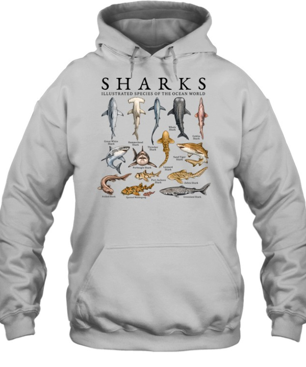 Sharks Illustrated Species Of The Ocean World Vintage  Unisex Hoodie