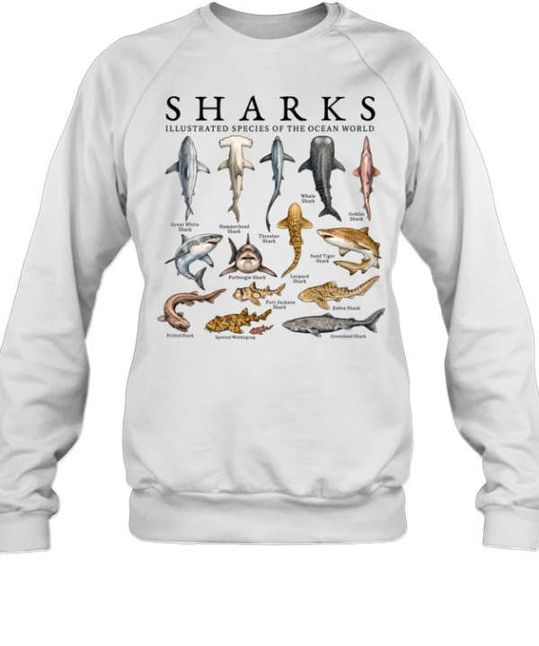 Sharks Illustrated Species Of The Ocean World Vintage  Unisex Sweatshirt