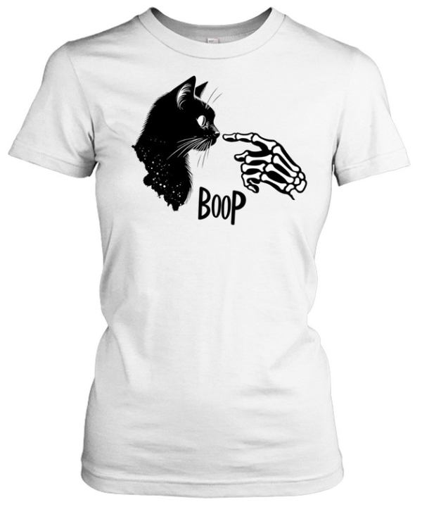 Skeleton Hand Boop Black Cat Cute Halloween  Classic Women's T-shirt