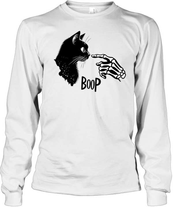 Skeleton Hand Boop Black Cat Cute Halloween  Long Sleeved T-shirt