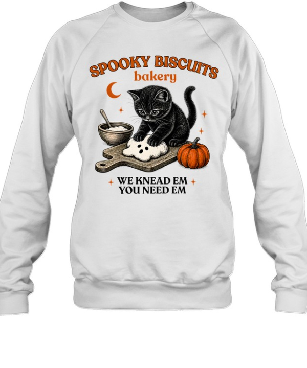 Spooky Biscuits Bakery Black Cat Kneading Ghost Dough  Unisex Sweatshirt