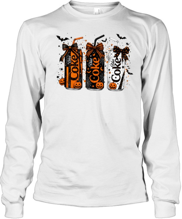 Spooky Diet Soda Cans Halloween Bows Graphic Long Sleeved T-shirt