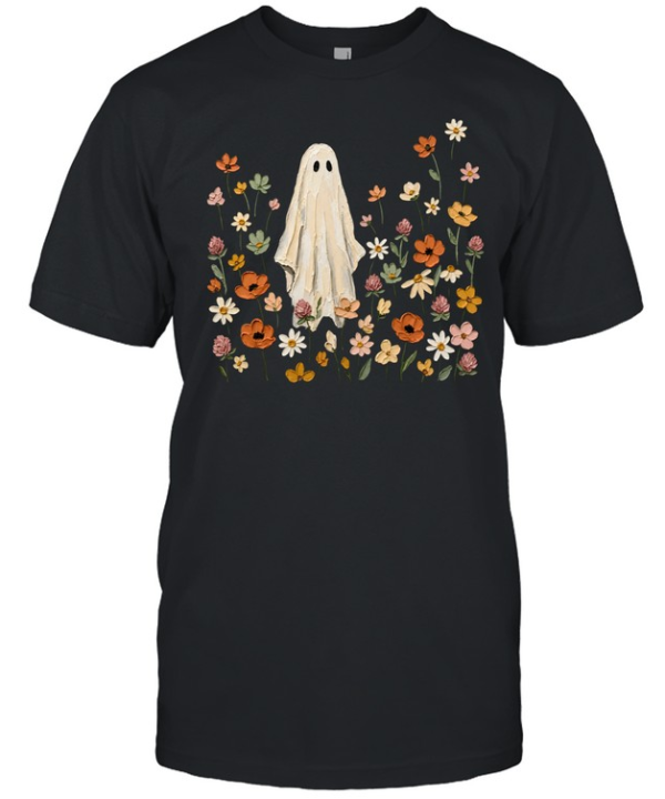 Textured Impasto Ghost in Wildflower Meadow Halloween  Classic Men's T-shirt