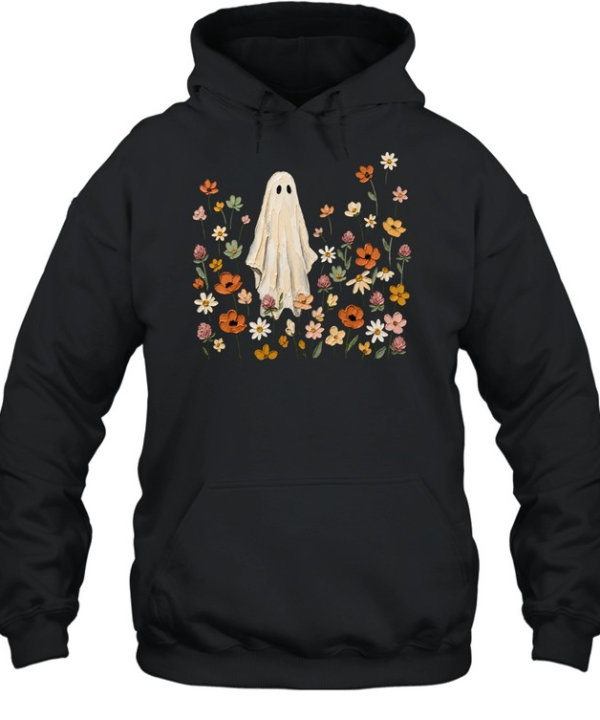 Textured Impasto Ghost in Wildflower Meadow Halloween Unisex Hoodie