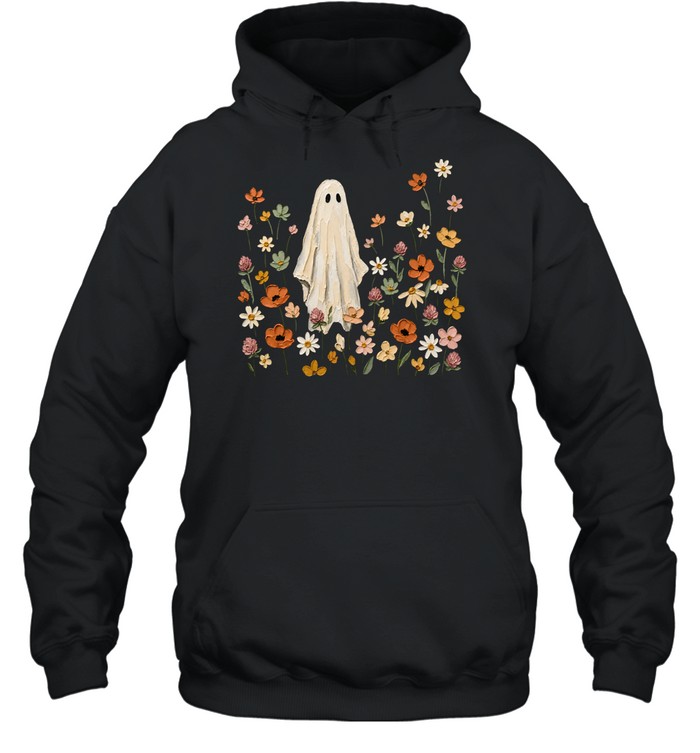 Textured Impasto Ghost in Wildflower Meadow Halloween Unisex Hoodie Textured Impasto Ghost in Wildflower Meadow Halloween Unisex Hoodie