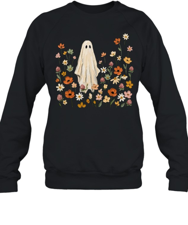 Textured Impasto Ghost in Wildflower Meadow Halloween Unisex Sweatshirt