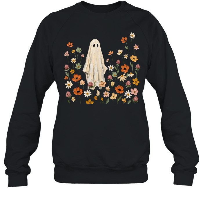 Textured Impasto Ghost in Wildflower Meadow Halloween Unisex Sweatshirt Textured Impasto Ghost in Wildflower Meadow Halloween Unisex Sweatshirt