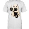 Tired Ghost Holding Black Cat Drinking Coffee Meh Halloween  Classic Men's T-shirt
