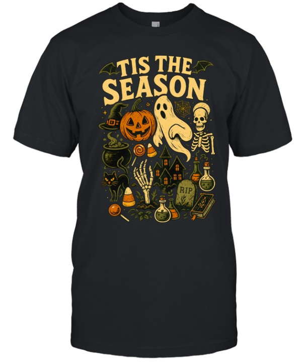 Tis The Season Spooky Halloween Elements Ghost Pumpkin  Classic Men's T-shirt