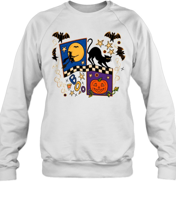 Vintage 90s Folk Art Halloween Cat Witch Pumpkin  Unisex Sweatshirt