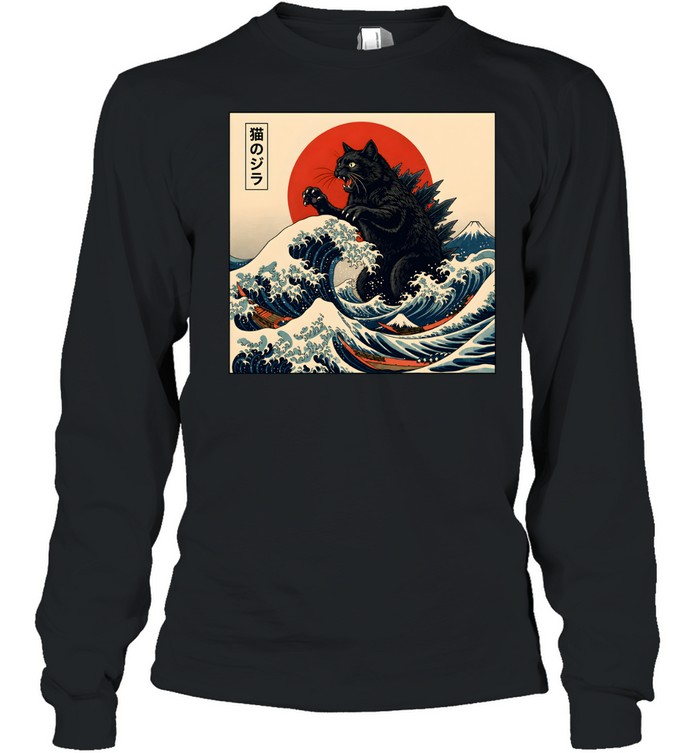 Vintage Black Kaiju Cat Long Sleeved T-shirt