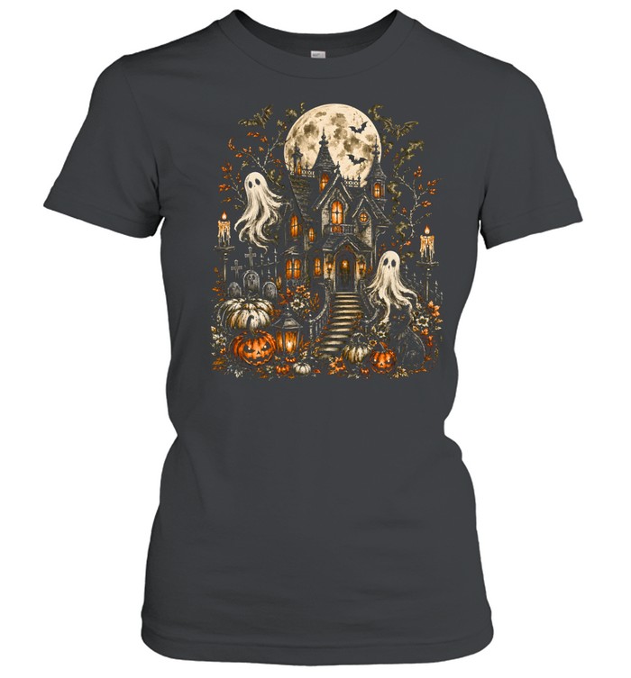 Vintage Gothic Haunted House Spooky Ghosts Full Moon Halloween Classic Women's T-shirt
