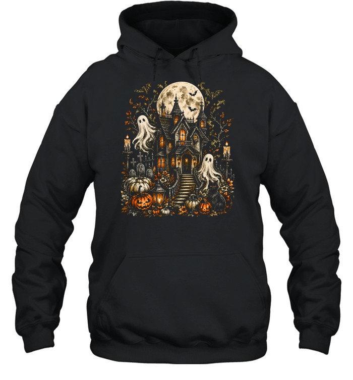 Vintage Gothic Haunted House Spooky Ghosts Full Moon Halloween Unisex Hoodie Vintage Gothic Haunted House Spooky Ghosts Full Moon Halloween Unisex Hoodie
