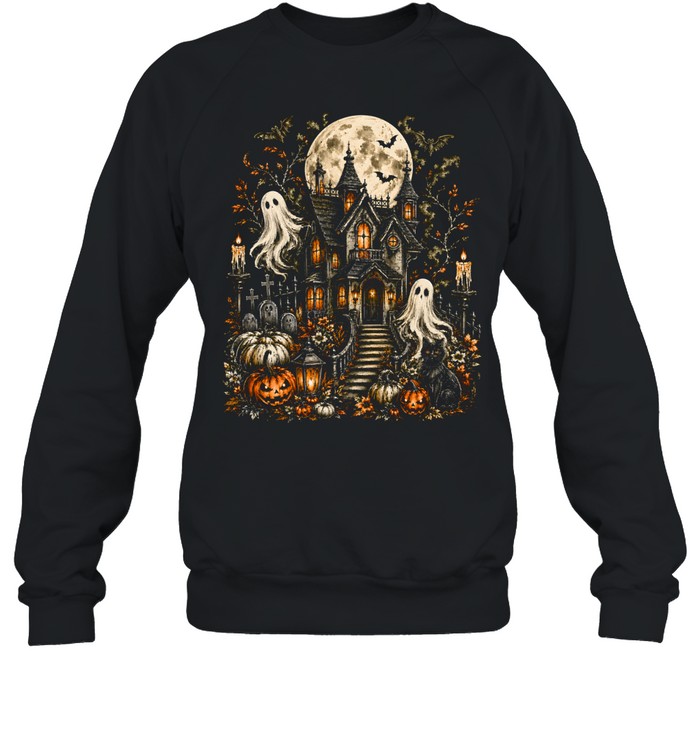 Vintage Gothic Haunted House Spooky Ghosts Full Moon Halloween Unisex Sweatshirt Vintage Gothic Haunted House Spooky Ghosts Full Moon Halloween Unisex Sweatshirt