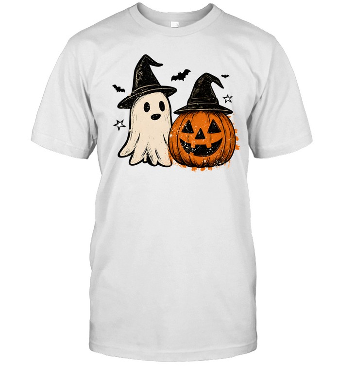 Vintage Halloween Ghost And Pumpkin Wearing Witch Hats Classic Men's T-shirt Vintage Halloween Ghost And Pumpkin Wearing Witch Hats Classic Men's T-shirt