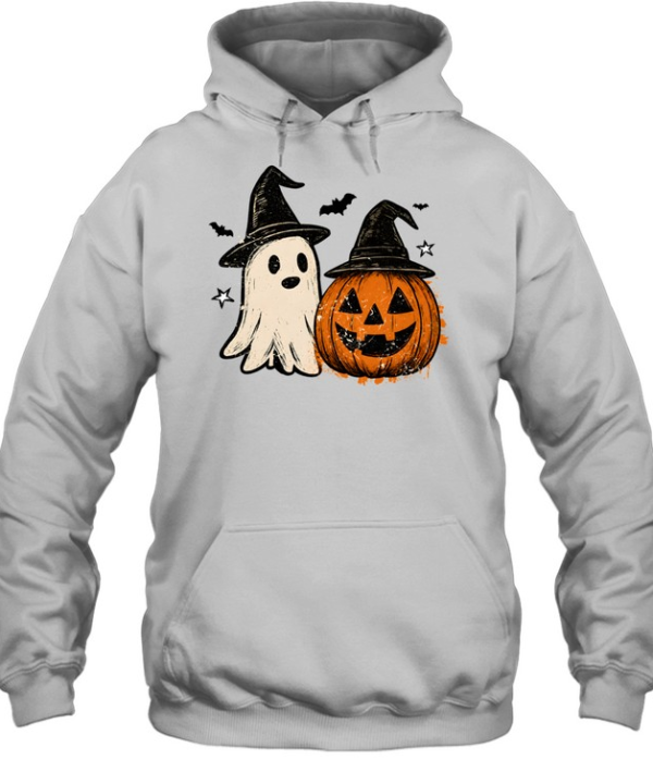 Vintage Halloween Ghost And Pumpkin Wearing Witch Hats Unisex Hoodie