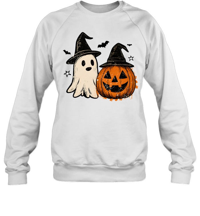 Vintage Halloween Ghost And Pumpkin Wearing Witch Hats Unisex Sweatshirt Vintage Halloween Ghost And Pumpkin Wearing Witch Hats Unisex Sweatshirt