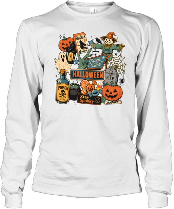 Vintage Halloween Trick Or Treat Stay Spooky Retro Graphic  Long Sleeved T-shirt