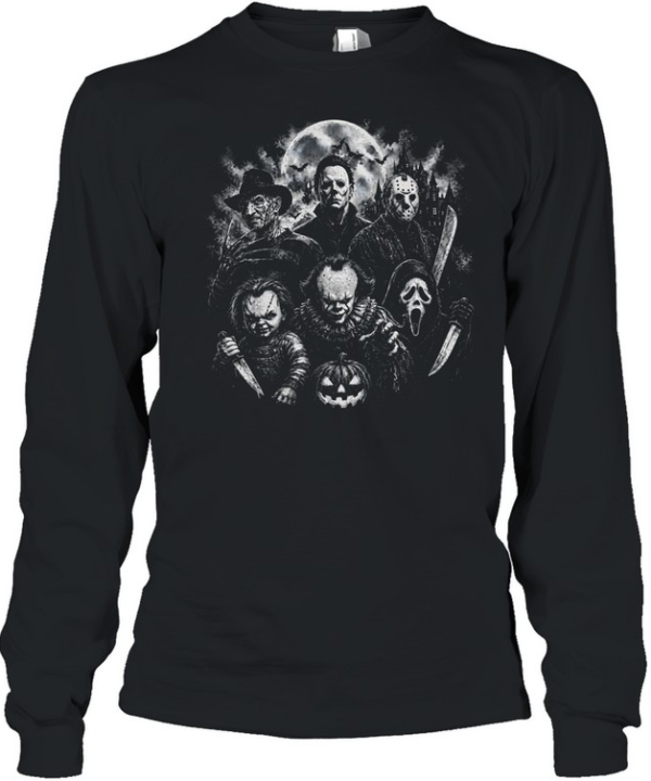 Vintage Horror Movie Slasher Squad Michael Jason Freddy Washed  Long Sleeved T-shirt
