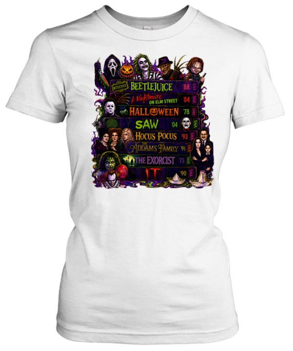 Vintage Horror Movie VHS Tapes Beetlejuice Halloween Slasher  Classic Women's T-shirt