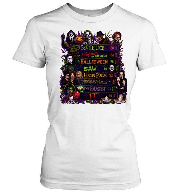 Vintage Horror Movie VHS Tapes Beetlejuice Halloween Slasher Classic Women's T-shirt