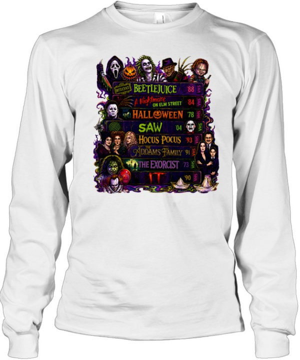 Vintage Horror Movie VHS Tapes Beetlejuice Halloween Slasher Long Sleeved T-shirt