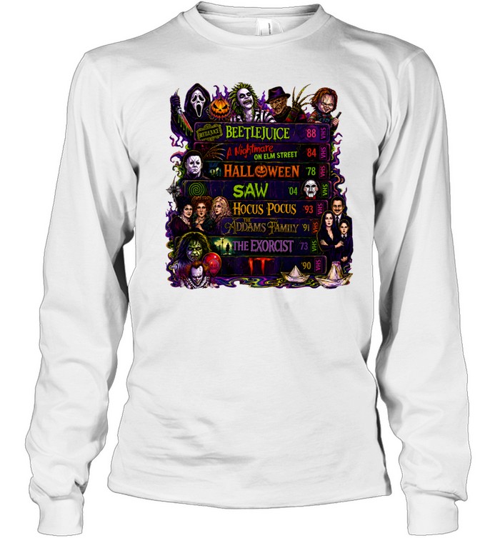 Vintage Horror Movie VHS Tapes Beetlejuice Halloween Slasher Long Sleeved T-shirt