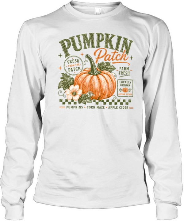 Vintage Pumpkin Patch Fresh Farm Fall Autumn  Long Sleeved T-shirt