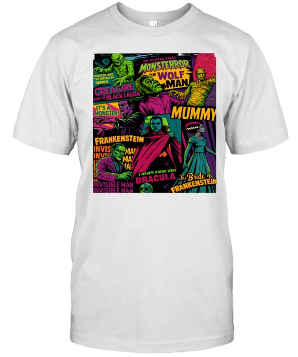 Vintage Universal Monsters Collage Dracula Frankenstein Halloween  Classic Men's T-shirt