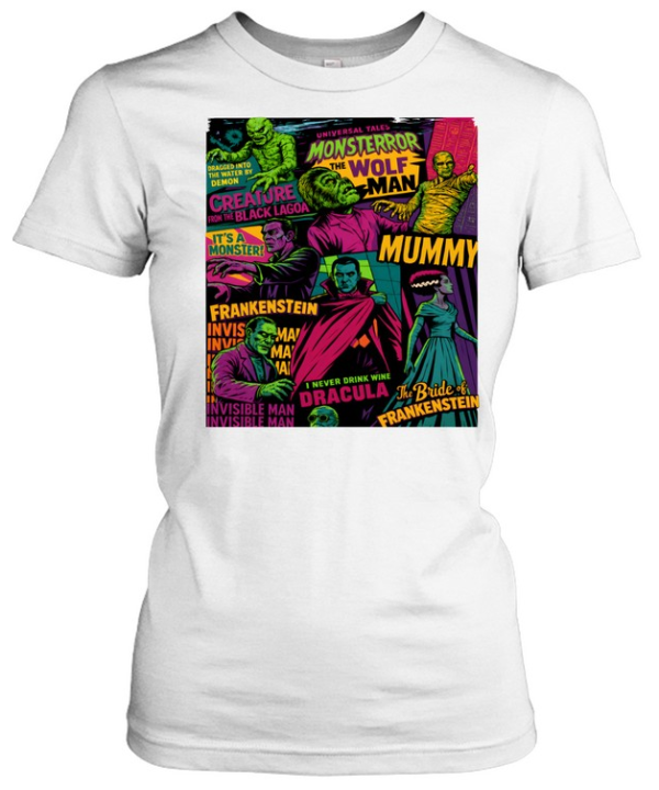 Vintage Universal Monsters Collage Dracula Frankenstein Halloween  Classic Women's T-shirt