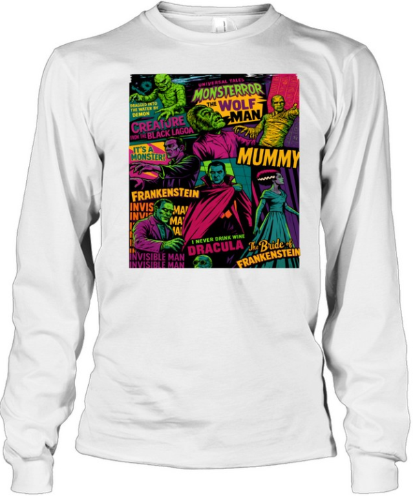 Vintage Universal Monsters Collage Dracula Frankenstein Halloween  Long Sleeved T-shirt