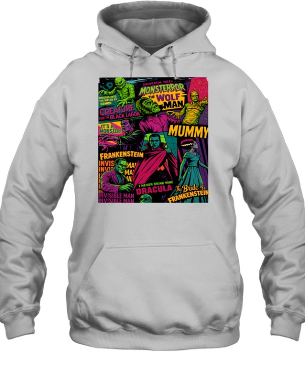Vintage Universal Monsters Collage Dracula Frankenstein Halloween  Unisex Hoodie