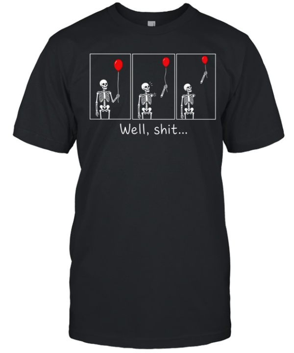 Well Shit Skeleton Lost Arm Red Balloon Comic Strip Halloween  Classic Men's T-shirt