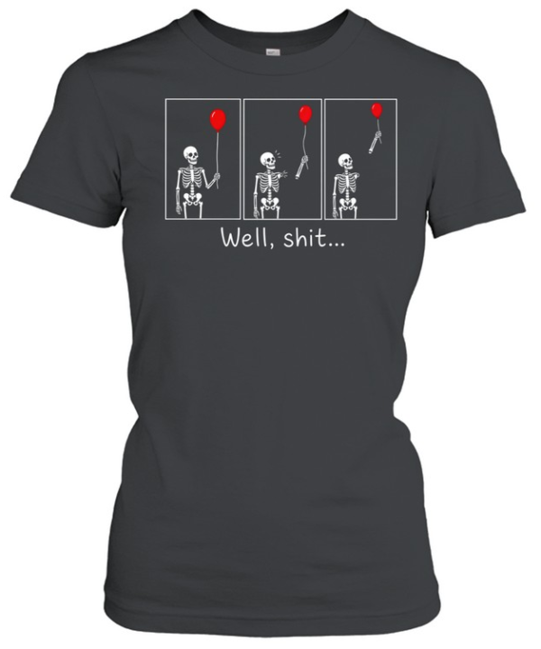 Well Shit Skeleton Lost Arm Red Balloon Comic Strip Halloween  Classic Women's T-shirt