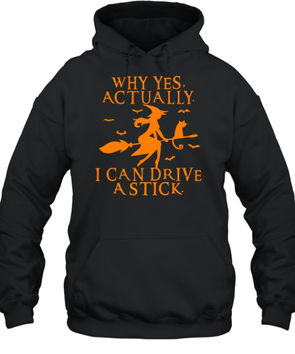 Why Yes Actually I Can Drive A Stick Witch Riding Broom Halloween  Unisex Hoodie