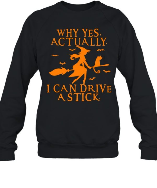 Why Yes Actually I Can Drive A Stick Witch Riding Broom Halloween  Unisex Sweatshirt