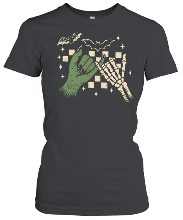 Witch Hand And Skeleton Hand Pinky Promise Checkered  Classic Women's T-shirt