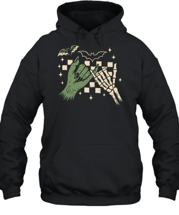 Witch Hand And Skeleton Hand Pinky Promise Checkered  Unisex Hoodie