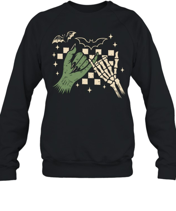 Witch Hand And Skeleton Hand Pinky Promise Checkered  Unisex Sweatshirt